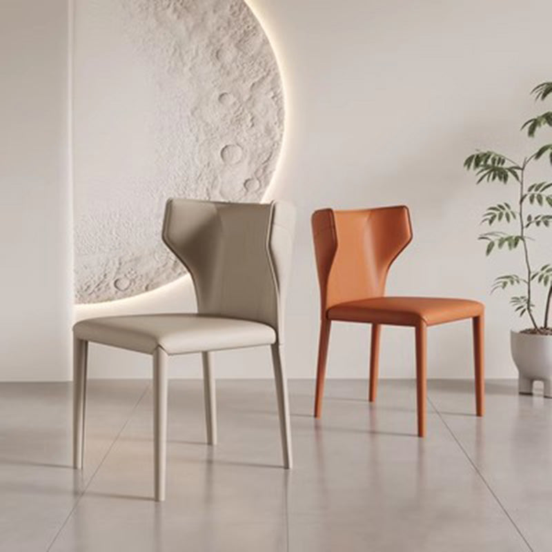 Modern Minimalist Square Leather Carbon Steel Frame Dining Chair Wing Back Armless For Dining Room