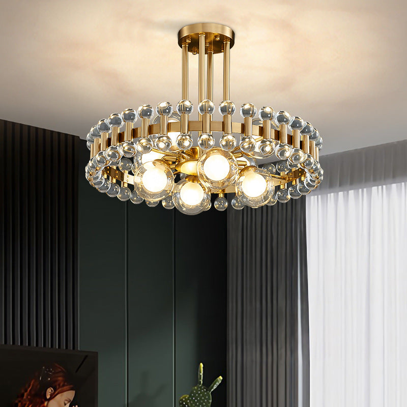 Modern Luxury Gold Finish Frame Colorful Glass Shade 6/8/10-Light Chandelier For Living Room