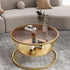 Modern Luxury Round Tempered Glass Coffee Table 2-Tier Storage Shelves For Living Room