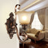 Traditional Rustic Frosted Glass Flower Shade Iron Resin 1/2 Light Wall Sconce Lamp For Bedroom