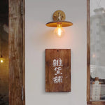 Contemporary Vintage Round Wood Grain Brass Wood 1-Light Wall Sconce Lamp For Living Room