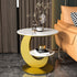 Modern Luxury Round Crescent Moon Frame Slab Carbon Steel End Table 2-Tray For Living Room