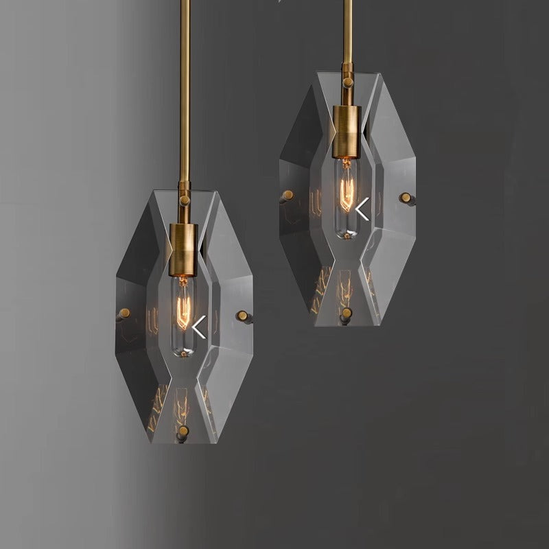 Modern Minimalist Octagonal Copper Glass 1-Light Pendant Light For Bedroom