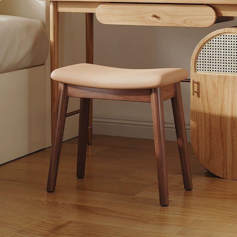 Modern Minimalist Rectangular Soft Leather Wood Vanity Stool For Bedroom