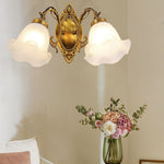 Traditional European Iron Glass Flower 2-Light Wall Sconce Lamp For Living Room