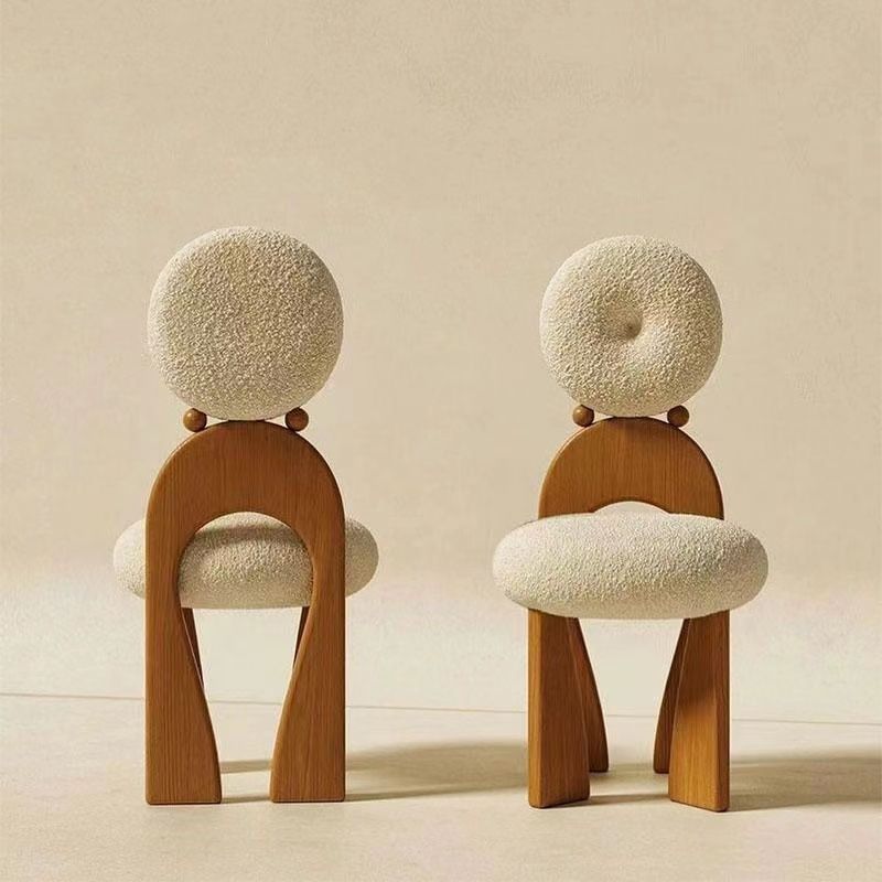 Contemporary Creative Velvet Upholstered Arc Wood Frame Vanity Stool Backrest Armless For Bedroom