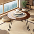 Modern Minimalist Round Wood Iron Coffee Table Foldable For Living Room