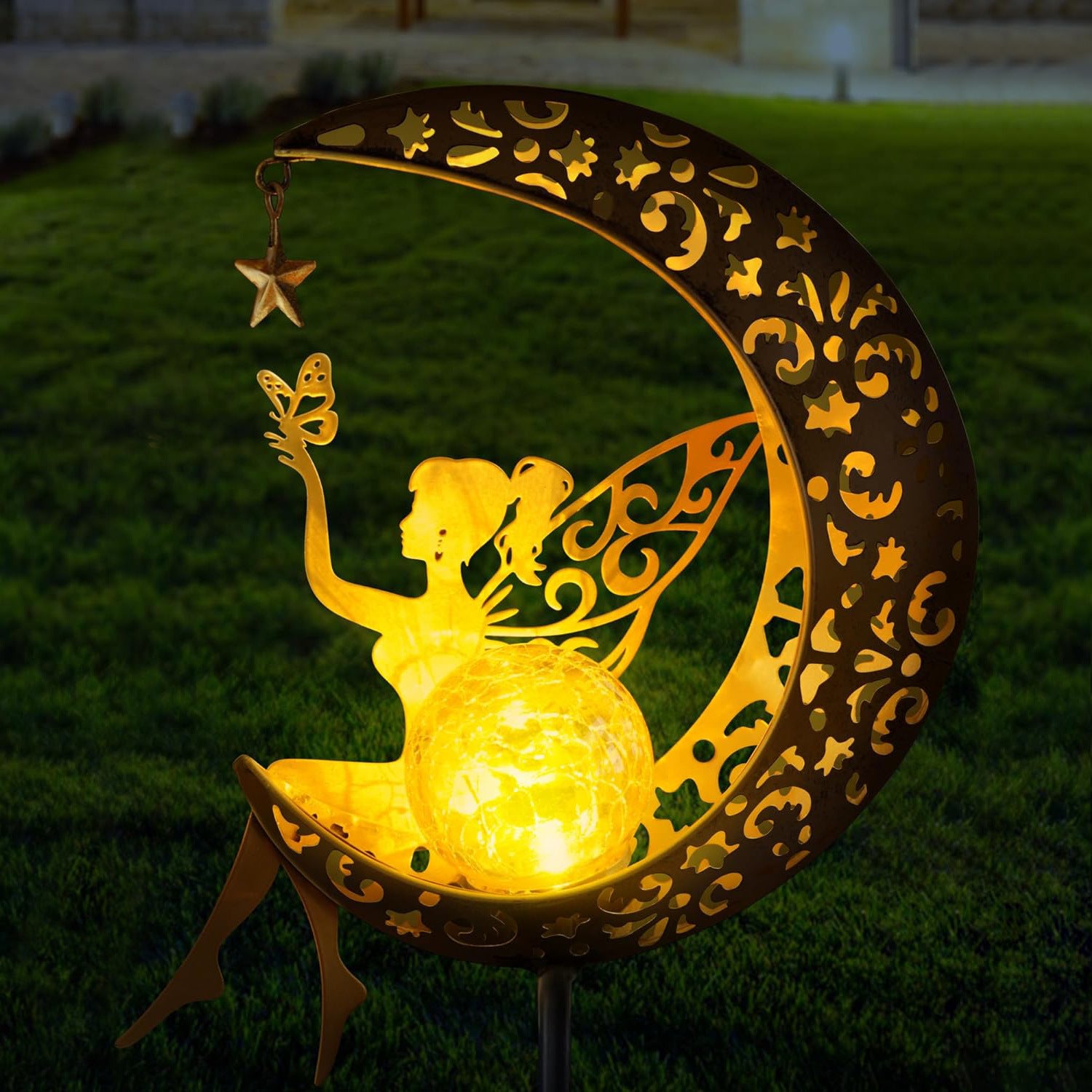 Modern Art Deco Moon Fairy Lamp Iron LED Outdoor Light For Garden