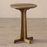 Traditional Vintage Round Distressed Wood End Table For Living Room