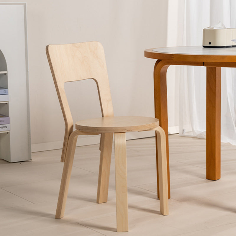 Contemporary Nordic Birch Wood Round Rectangular Dining Chair Backrest For Dining Room