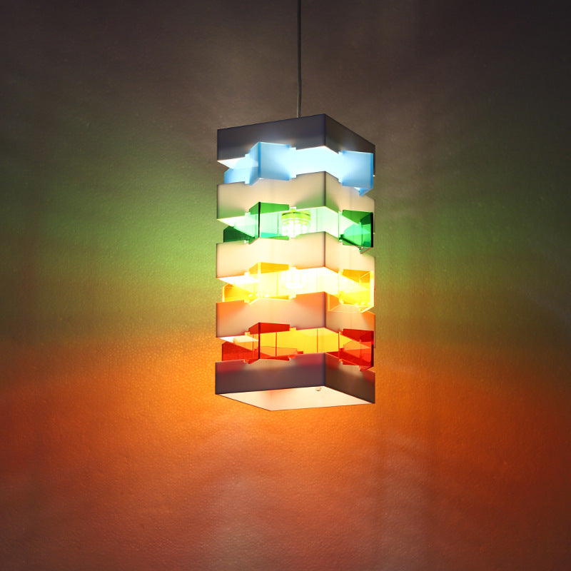 Modern Minimalist Colorful Square Box Acrylic Iron 1-Light Pendant Light For Living Room