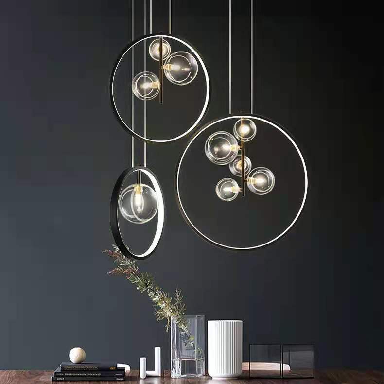 Modern Minimalist Circle Orb Iron Glass 1/3/5 Light Pendant Light For Living Room