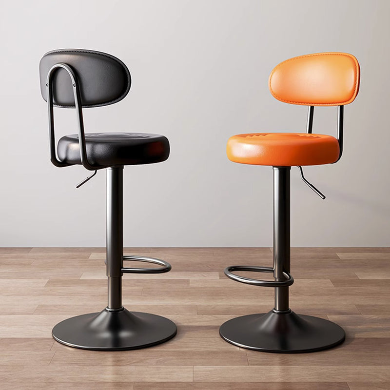 Modern Minimalist Round Upholstered Curved Backrest Leather Metal Bar Stool For Dining Room