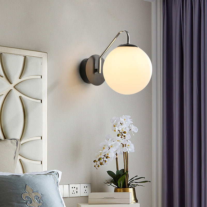 Modern Minimalist Iron Glass Round Ball 1-Light Wall Sconce Lamp For Bedroom