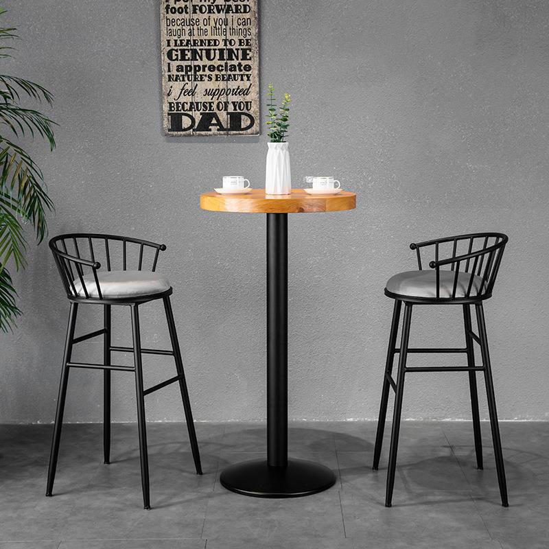 Modern Minimalist Round Upholstered Striped Velvet Iron Bar Stool Backrest For Dining Room