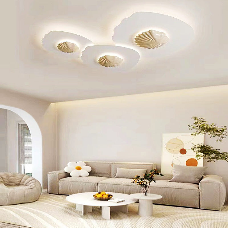 Contemporary Scandinavian Shell Iron Resin LED Flush Mount Ceiling Light For Living Room