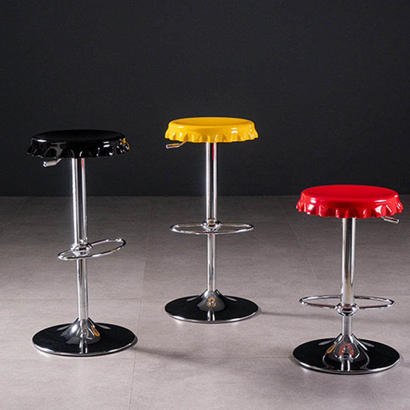 Contemporary Creative Beer Bottle Cap Design Plastic Swivel Bar Stool Height Adjustable Footrest For Dining Room