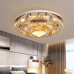 Modern Luxury Round Iron Crystal LED Flush Mount Ceiling Light For Living Room