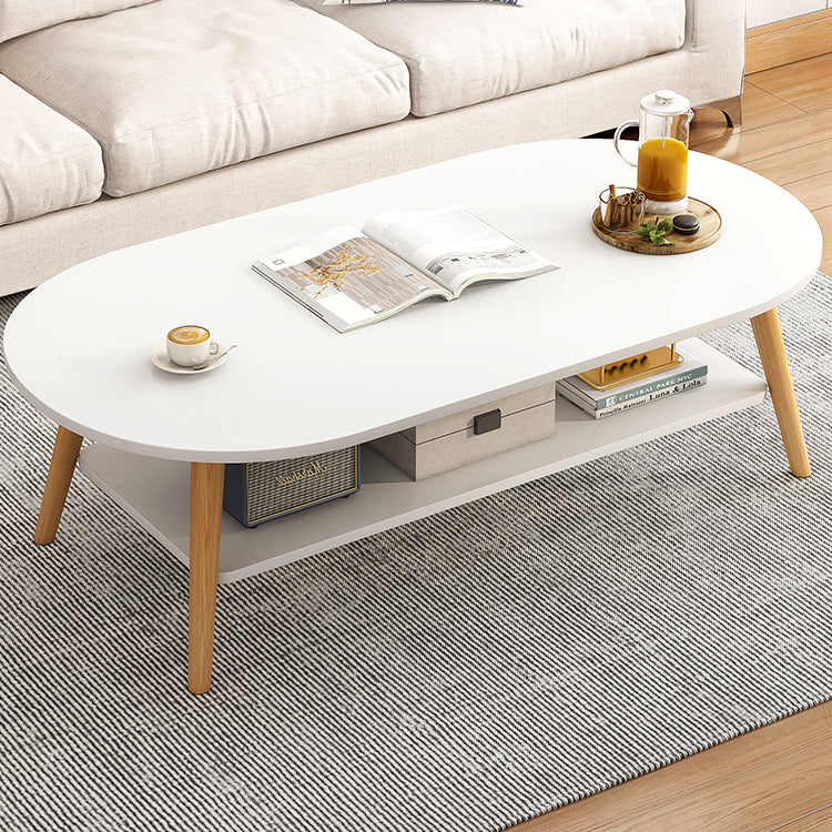 Modern Minimalist Round Rectangle Solid Wood End Table 2-Tier For Living Room