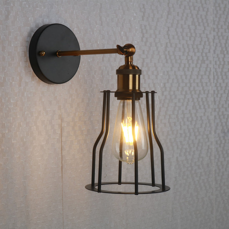 Contemporary Industrial Round Iron Cage 1-Light Wall Sconce Lamp For Living Room