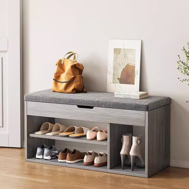 Modern Minimalist Rectangle Fabric PU Leather Wood Shoe Storage 3-Tier For Entryways