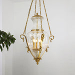 Contemporary Luxury Engraved Full Copper Glass Tapered Shade 4-Light Chandelier For Living Room