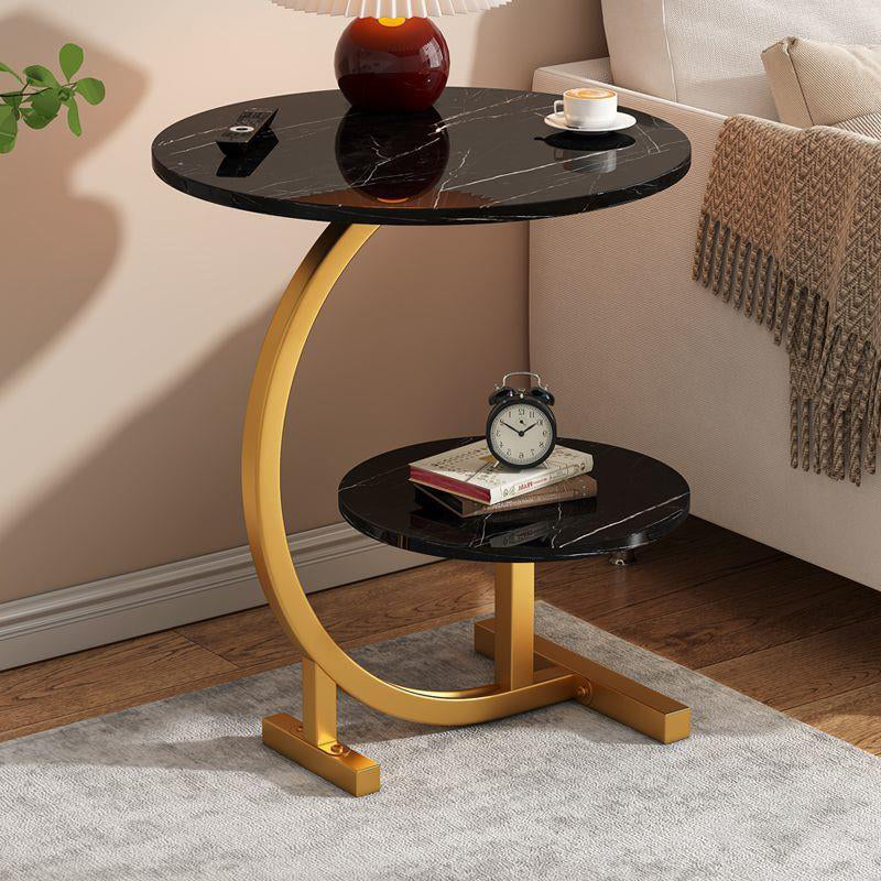 Modern Simplicity Round C Shape Plate Carbon Steel End Table 2-Tier For Living Room