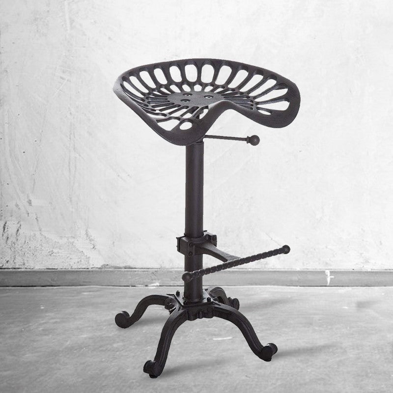 Contemporary Industrial Iron Wood Round Hollowed Claw Base Bar Stool Footrest For Kitchen