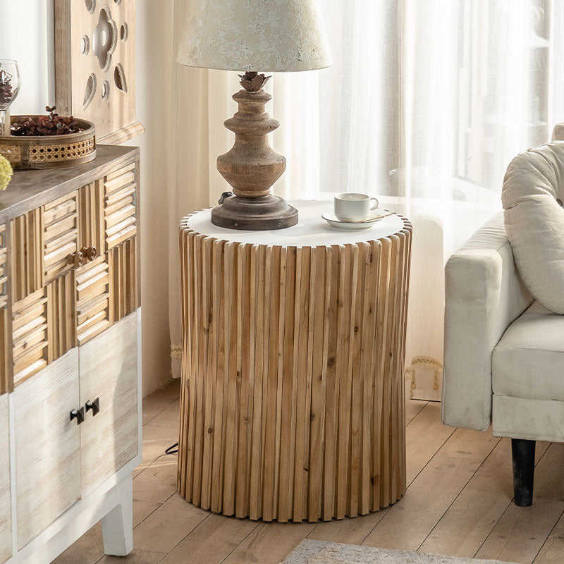 Traditional Vintage Cylindrical Vertical Wood Medium Density Fibreboard End Table For Living Room