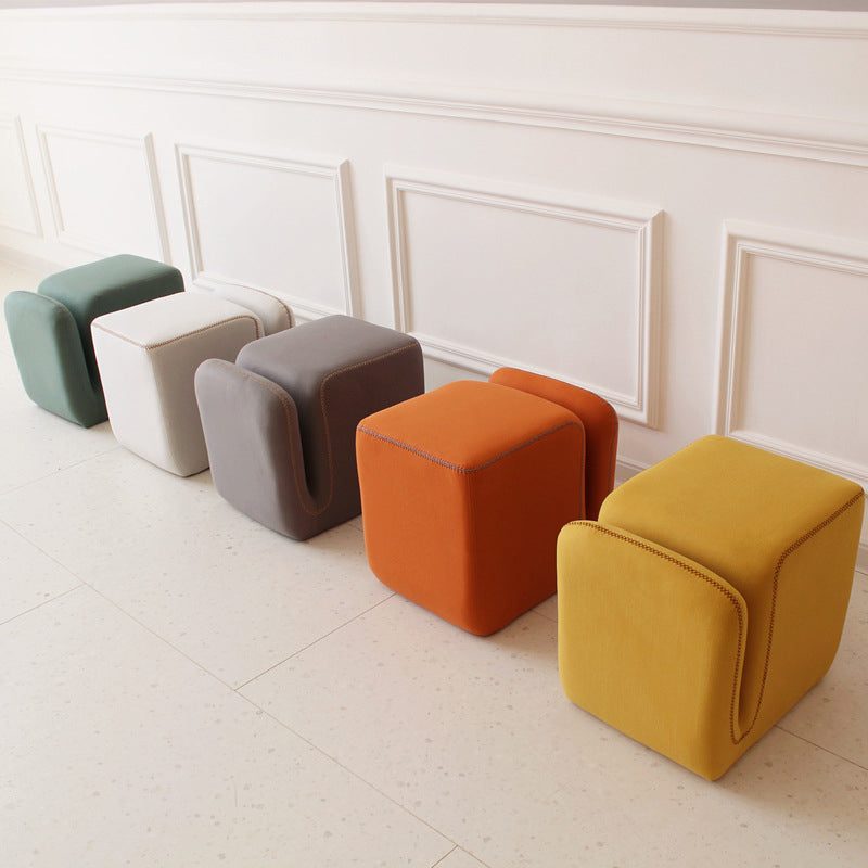 Modern Simplicity Fabric Wood Sponge Cube Vanity Stool Backless For Bedroom