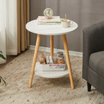 Modern Simplicity Round Wood Grain Board Top End Table 2-Tier For Living Room