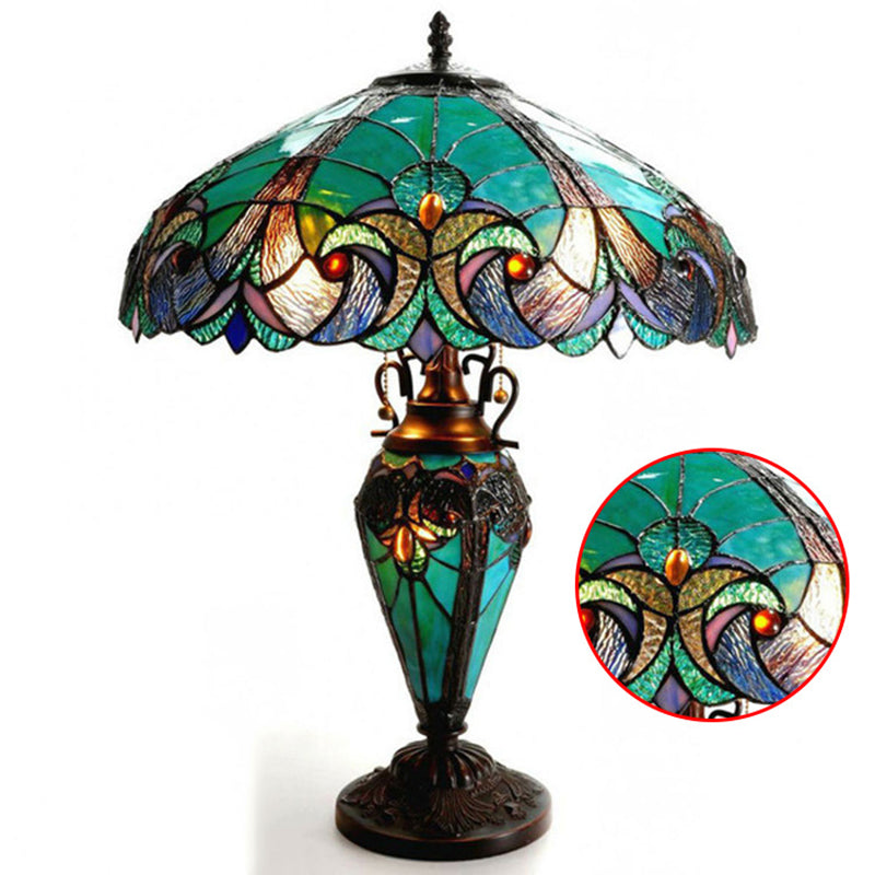 Traditional Tiffany Stained Glass Green Peacock 1-Light Table Lamp For Living Room