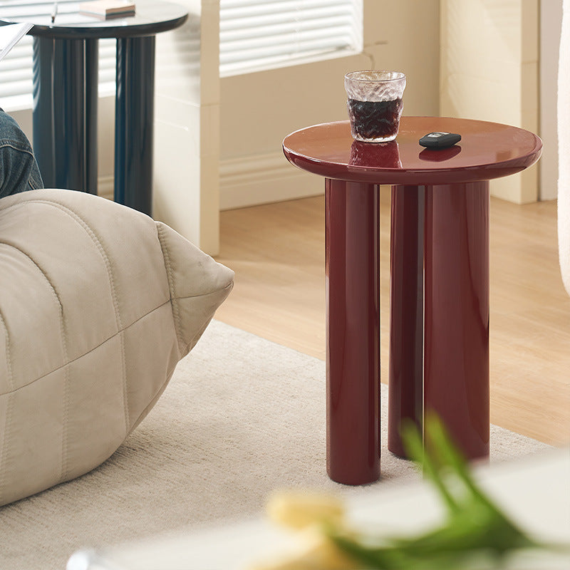 Contemporary Scandinavian Round Wood Column Base End Table For Living Room