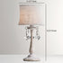 Modern Shabby Chic Distressed White Cylindrical Fabric Shade Resin Base 1-Light Table Lamp For Bedroom