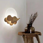 Traditional Chinese Round Cloudy Wood Acrylic LED Wall Sconce Lamp For Living Room