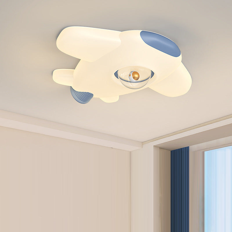 Contemporary Creative Iron PE Cartoon Airplane Design LED Kids Flush Mount Ceiling Light For Bedroom