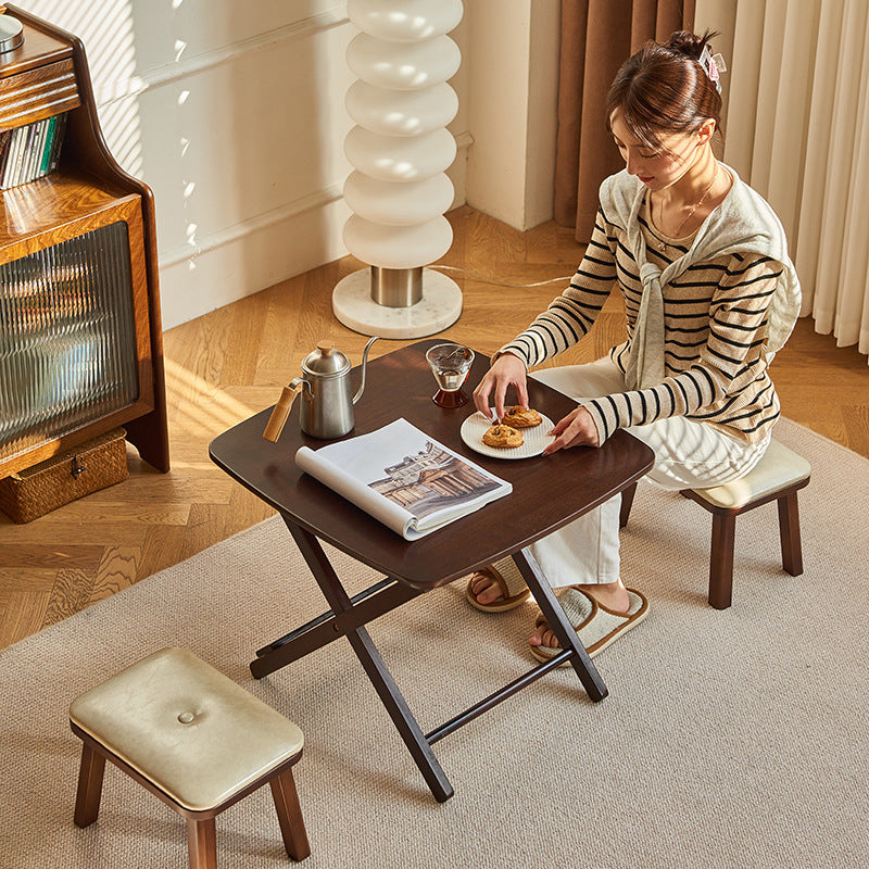 Traditional Vintage Square Solid Wood Foldable End Table For Living Room