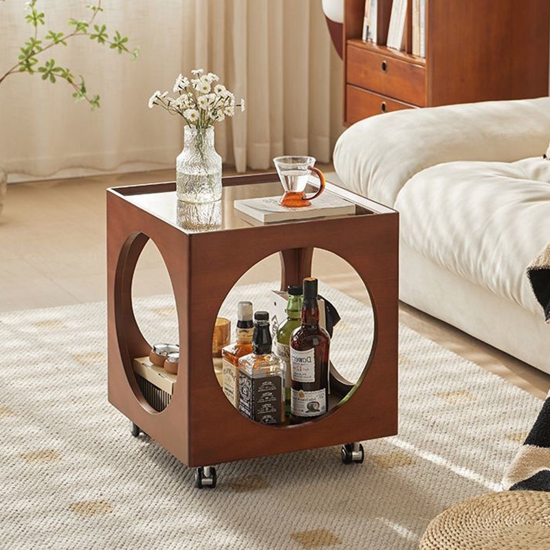 Contemporary Nordic Square Wood End Table 2-Tier For Living Room