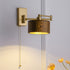 Modern Minimalist Retractable Round Trapezoidal Copper Wood 1-Light Wall Sconce Lamp For Bedroom