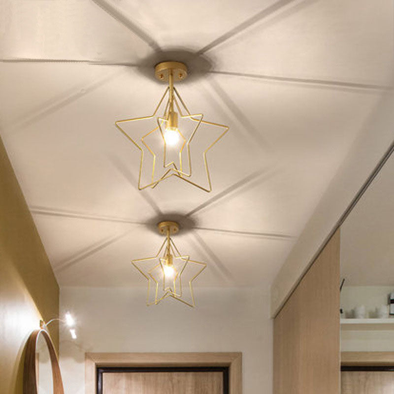 Modern Minimalist Pentagram Circle Iron 1-Light Semi-Flush Mount Ceiling Light For Living Room