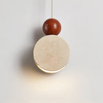 Traditional Japanese Travertine Shade Wood Round Ball 1-Light Pendant Light For Living Room