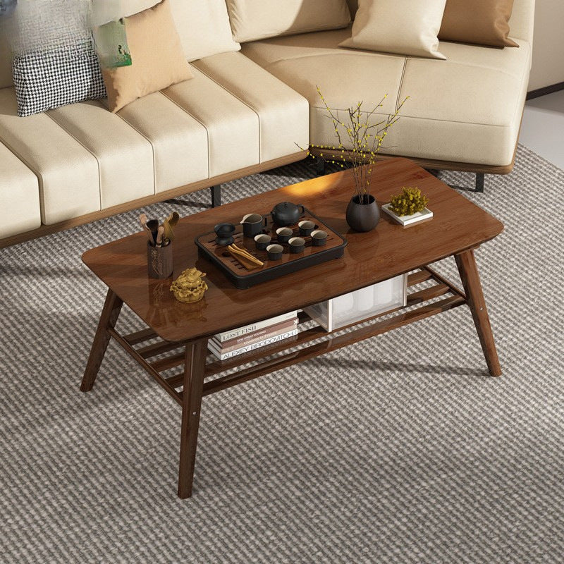 Modern Minimalist Rectangular Wood Coffee Table 2-Tier For Living Room