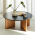 Contemporary Nordic Round Rock Board Wood Base Coffee Table For Living Room