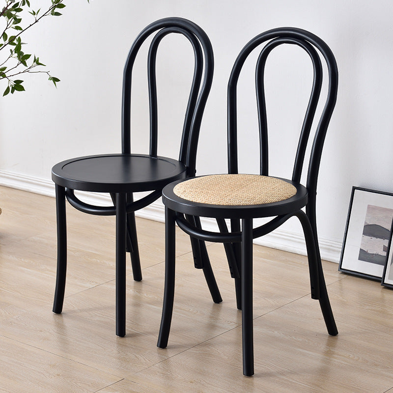 Contemporary Retro Rattan Beech Wood Metal Round Arched Dining Chair Backrest For Dining Room