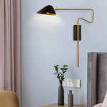 Contemporary Nordic Iron Conical Shade With Long Rod Rocker Arm 1-Light Wall Sconce Lamp For Living Room