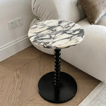 Modern Minimalist Round Bead String Base Marble Wood Coffee Table For Living Room