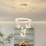 Contemporary Luxury Circle Ring Shade ABS Swan Decor LED Chandelier For Living Room