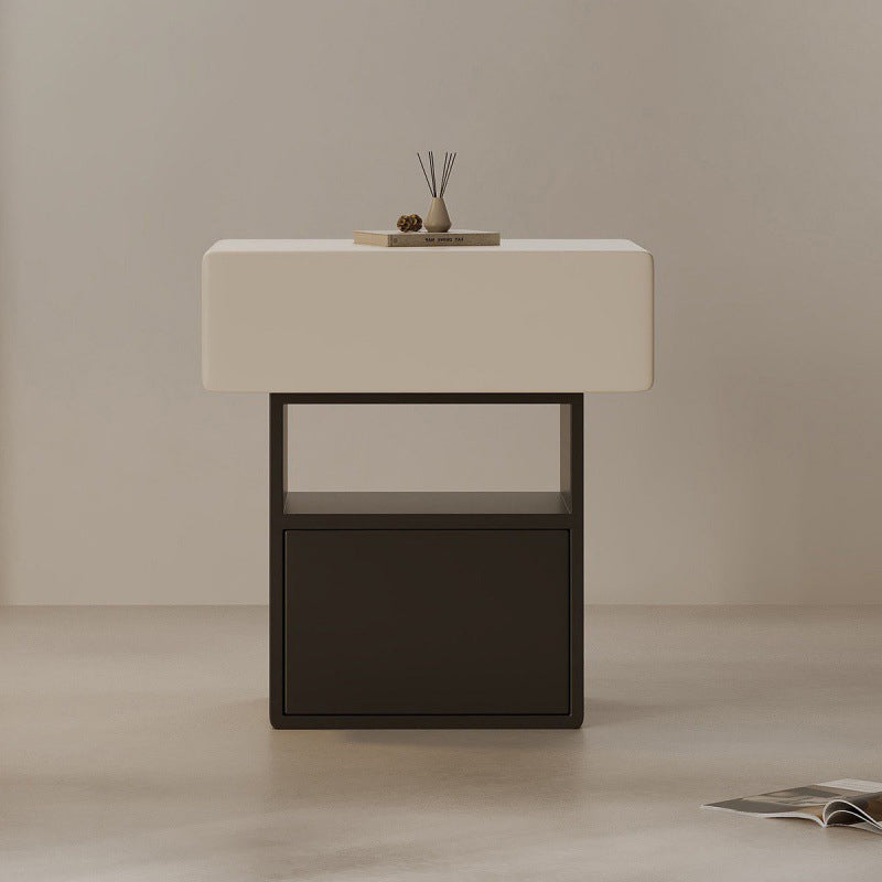 Modern Minimalist Square Desktop Pine Low Carbon Eco Board Nightstand 1-Drawer For Bedroom