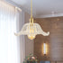 Traditional Japanese Brass Flower Glass Shade 1-Light Pendant Light For Living Room