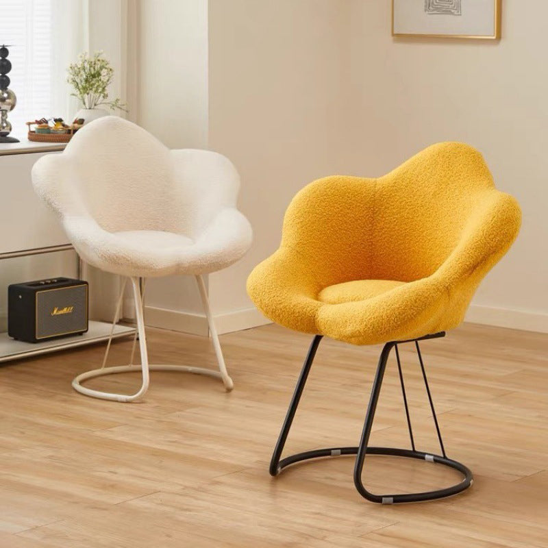 Modern Minimalist Plum Round Lambswool Metal Vanity Stool Backrest Armless For Bedroom